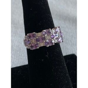 NVC Sterling Silver Ring size 6 purple and clear stones VIntage Estate jewelry